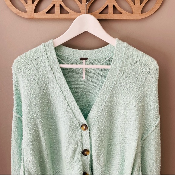 Free People Button Up Cardigan Teal Sz XS - Picture 2 of 8